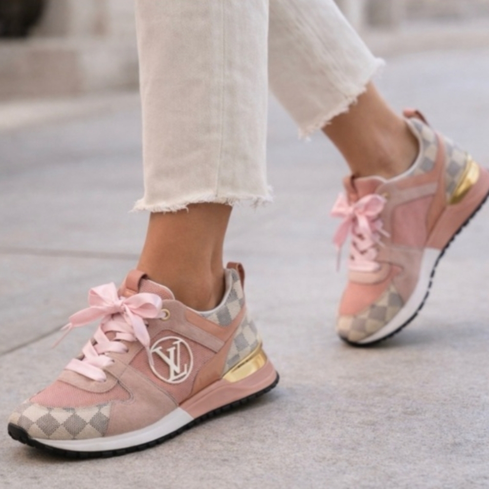 Louis Vuitton Pink Run Away Damier Azur Trainers Sneakers Size EU 39